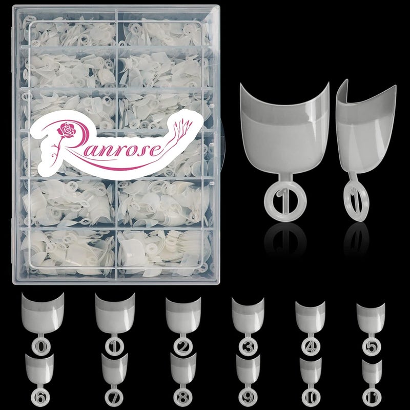 ranrose 600pcs Short Nail Tips- Oval Half Cover False Tips 12 Sizes French Acrylic Nails for DIY Nail Salon - Image 1